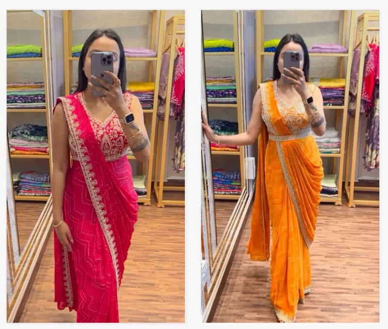 Bt 7089 Chinon Embroidered Ready To Wear Saree Exporters In India