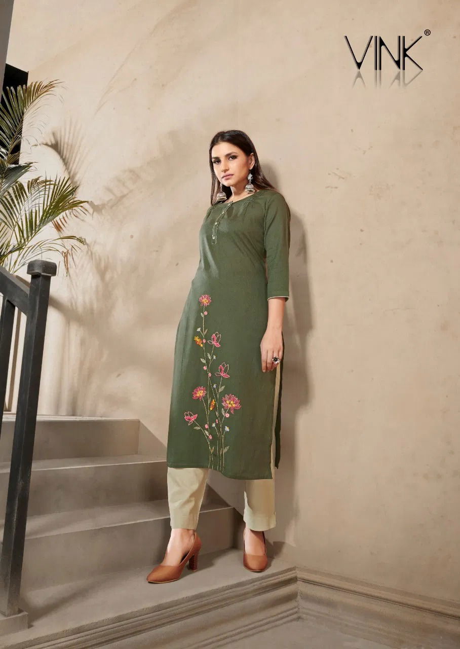 Vink Marigold 4 Latest Designer Fancy Ethnic Festive Wear linen cotton with handwork Kurti With Bottom Collection

