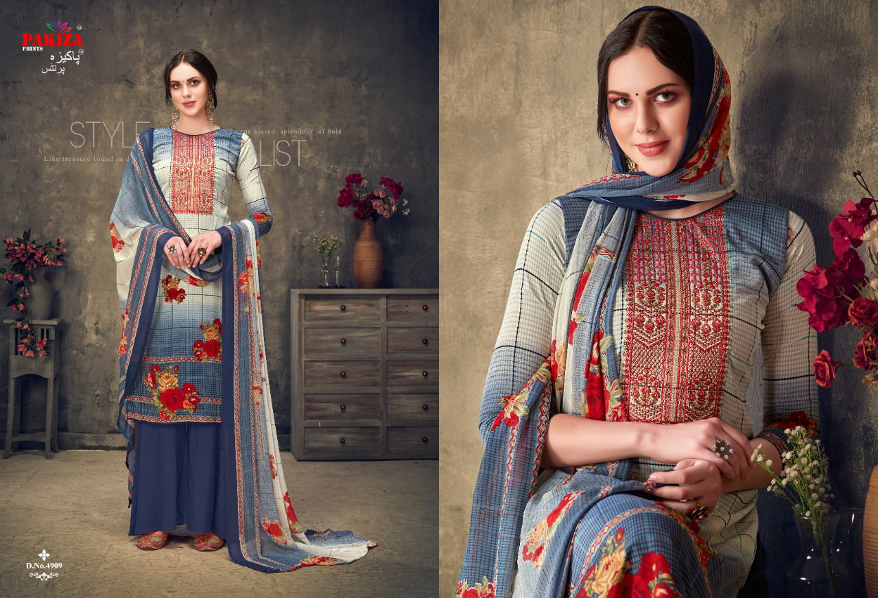Pakiza 49 Sana Safinaz Latest fancy Designer Casual Regular Wear Crepe Silk Embroidery Work Dress Material Collection
