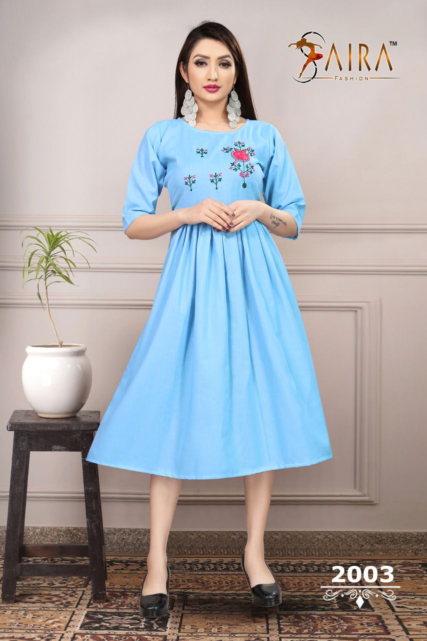 SAIRA SUNEHRI VOL-2 Fancy Casual Wear Round Style Heavy Ruby Slub Cotton With Nack Value Addition Work Kurti Collection