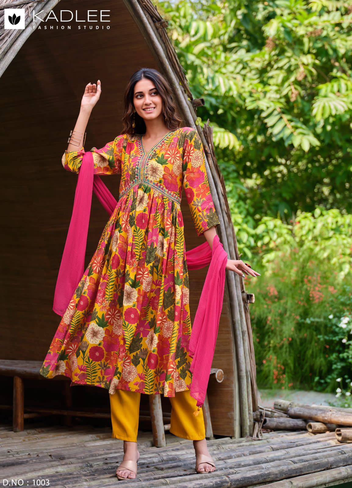 Mahiya By Kadlee Printed Alia Cut Kurti With Bottom Dupatta
