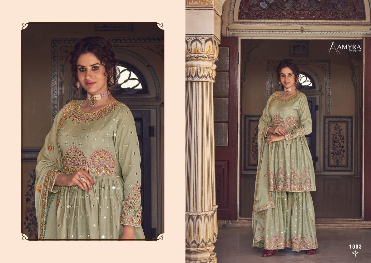 AAMYRA RIWAZ Latest Designer Fancy Festive Wear Heavy Chinon Silk With Heavy Exclusive Mirror Embroidery Work Salwar Suit Collection