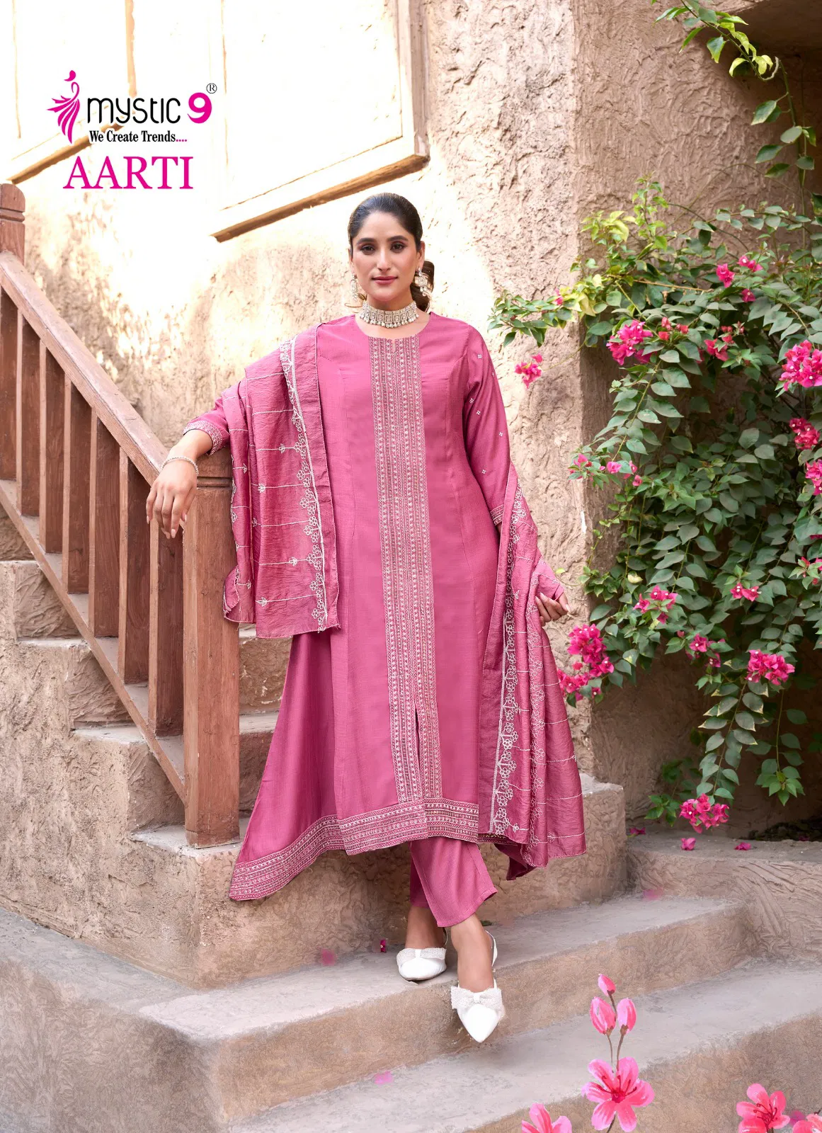 Aarti Vol 1 By Mystic 9 Vertican Kurti With Bottom Dupatta Wholesale Market In Surat