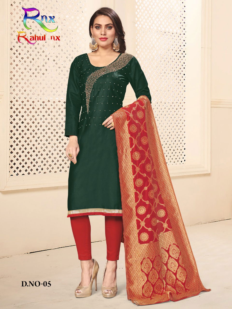 RNX-Jam Cotton-2 Latest Designer Fancy Party Wear Churidar Dress Material Collection With Banarasi Dupatta
