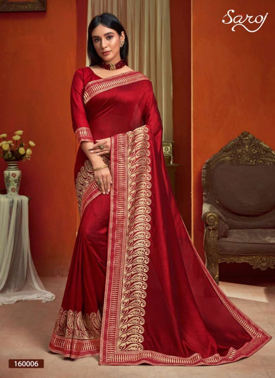 SAROJ ROOPVATI Latest Designer Heavy Wedding Wear Fancy Vichitra Silk With Heavy Jari Border Sarees Collection