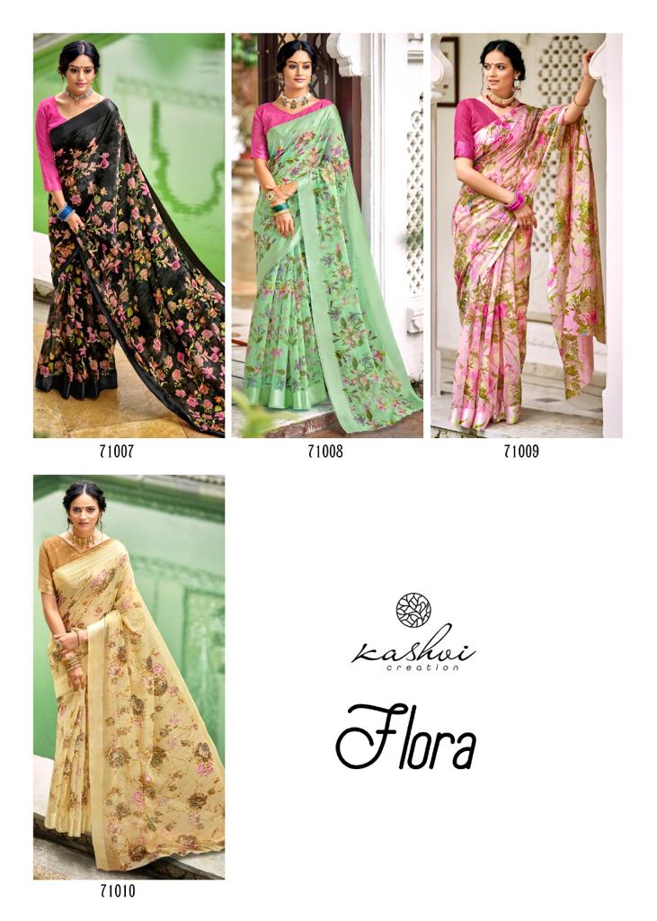 Kashvi Flora Sonakshi Satin Patta Fancy Ethnic Wear Chiffon Printed Saree Collection
