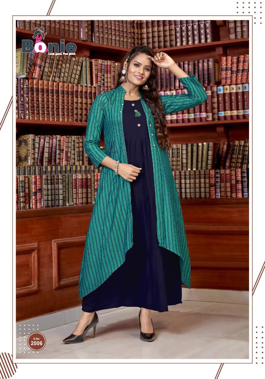 Bonie Mastani Exclusive Fancy Festive Wear Rayon Stylish Kurtis With Flex Jacket Collection
