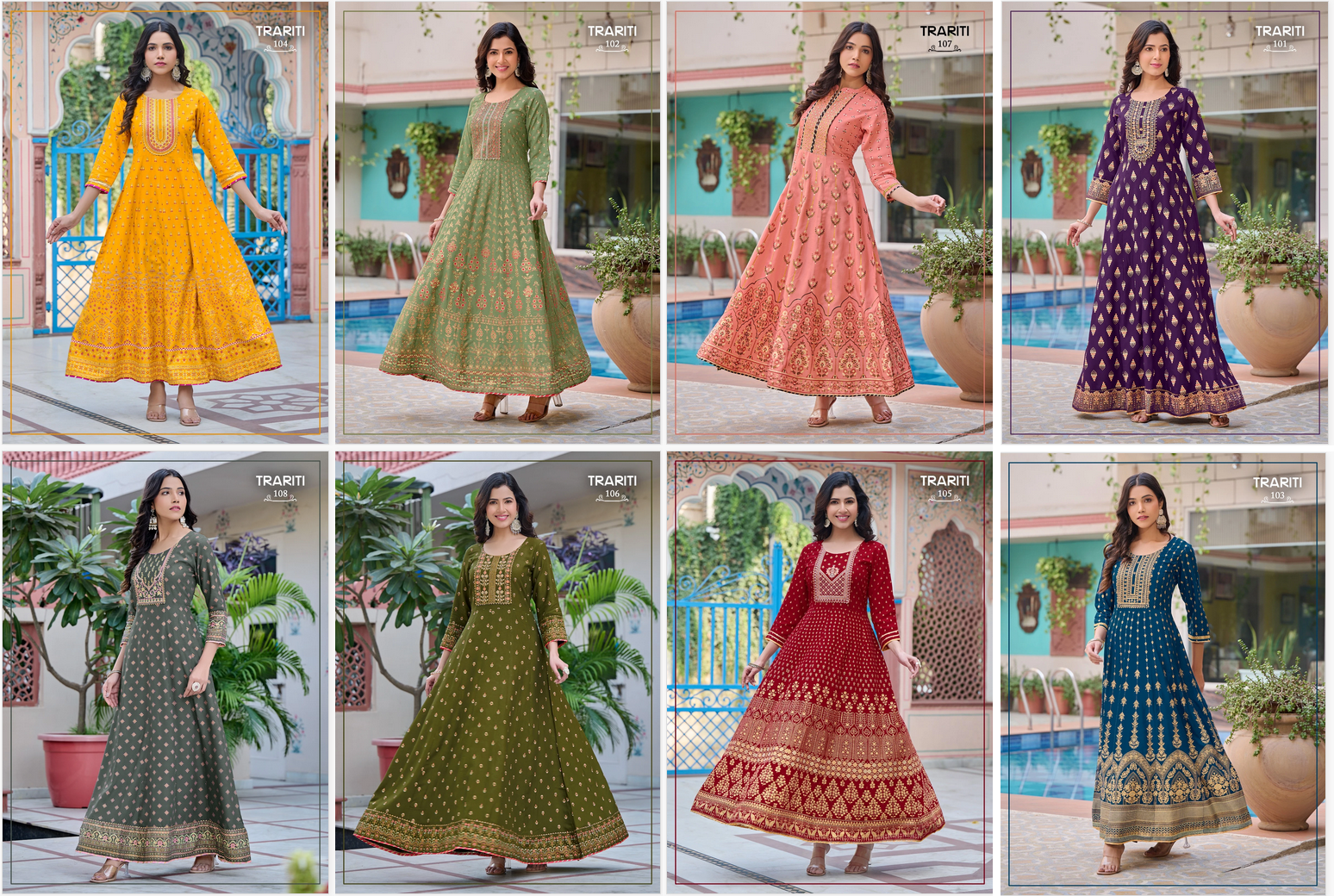 Trariti 101 Rayon Printed Long Anarkali Kurtis Wholesale Price In Surat
