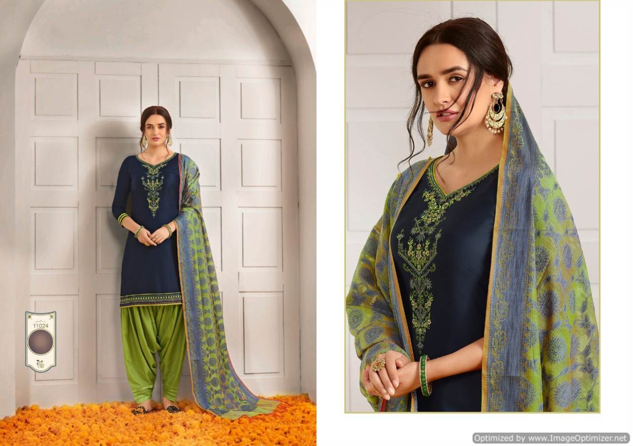 Kalaroop New Launch Of Designer Embroidered Work With Slub Rayon Bottom And Banarasi Silk Dupatta Ready Made Patiala