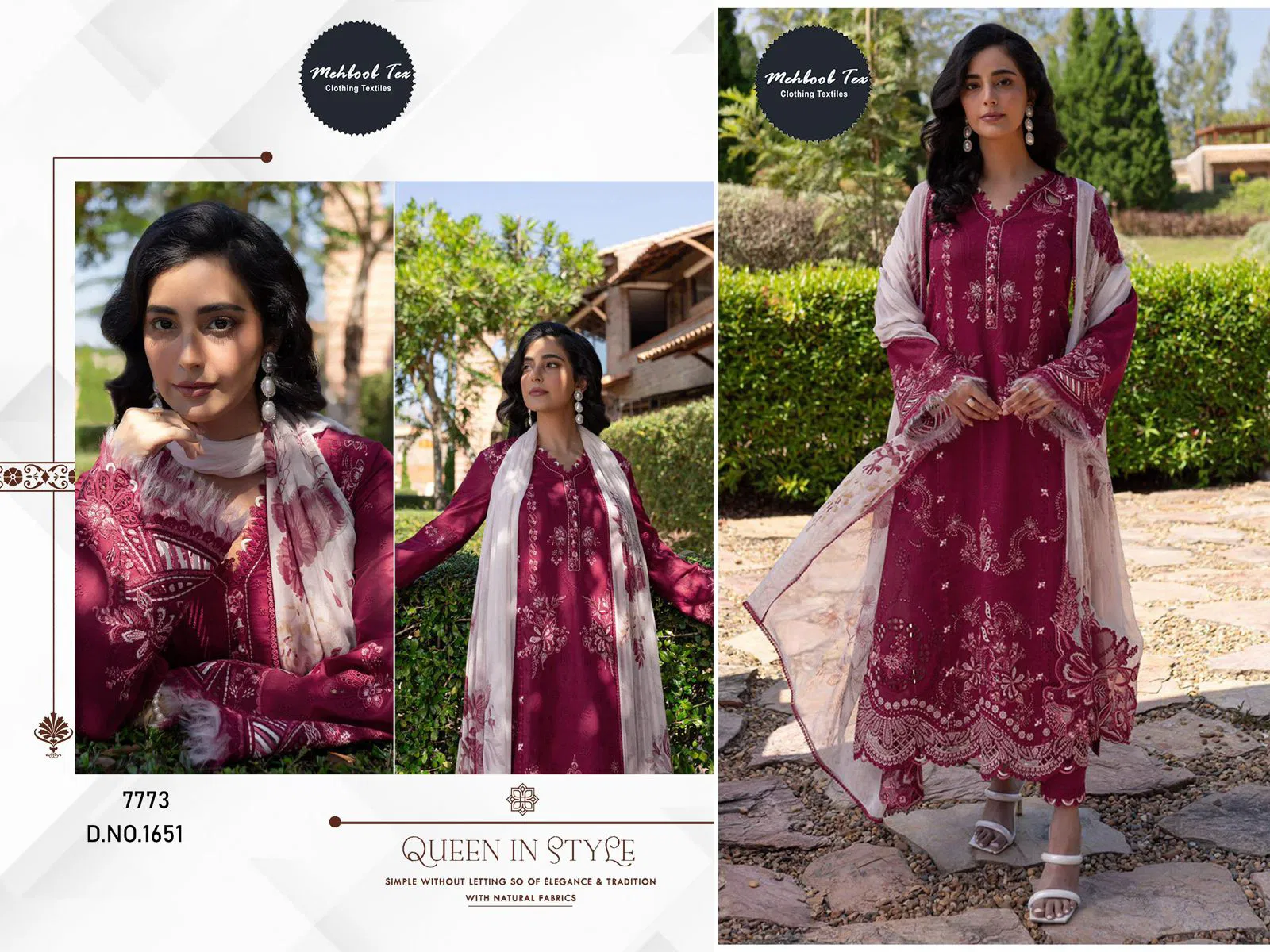 1651 Mehbbob Tex Visocse Lawn Embroidery Pakistani Suits Wholesale Online