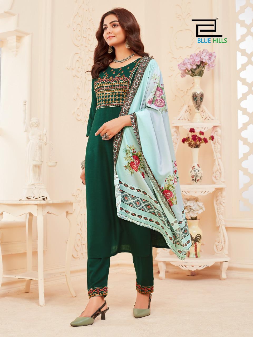 Blue Hills Dupatta Queen 1 Latest Designer Fancy Festive Wear Rayon Embroidery Work And Silai Pattern Readymade Collection
