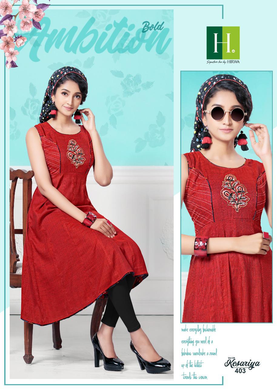 Hirwa Kesariya 4 Latest Designer Anarkali Style Casuaol Wear Rayon Kurtis Collection 
