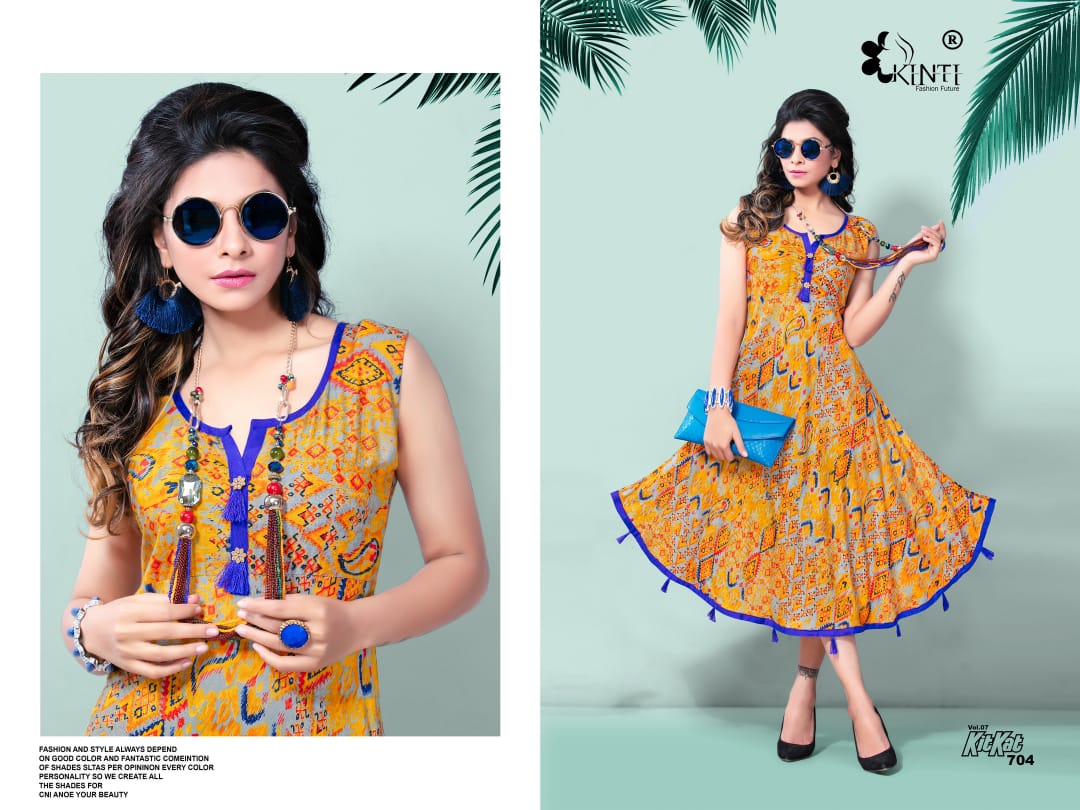 Kinti Kit Kat Fancy Daily wear Rayon printed Short Kurtis Collection
