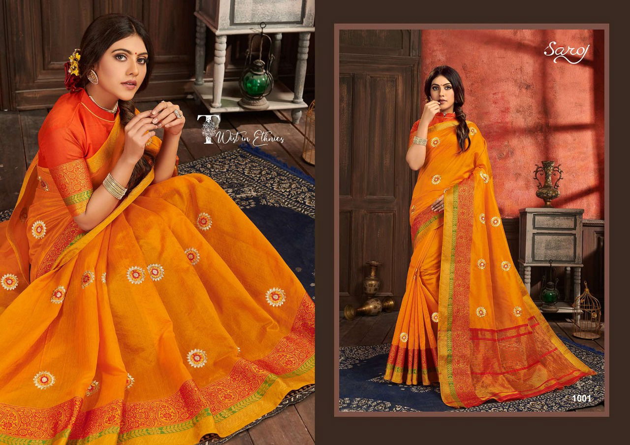 Saroj Shubh Muhurat Vol 2 Latest Exclusive Designer Festive Wear Embroidery Work Cotton Silk Sarees Collection
