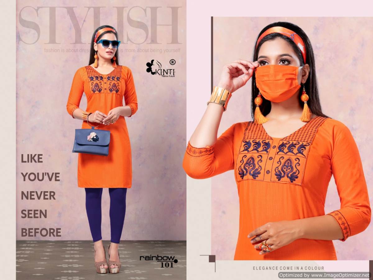 Kinti Rainbow Latest Exclusive Collection Of Designer Short Kurtis With Embroidery Work 