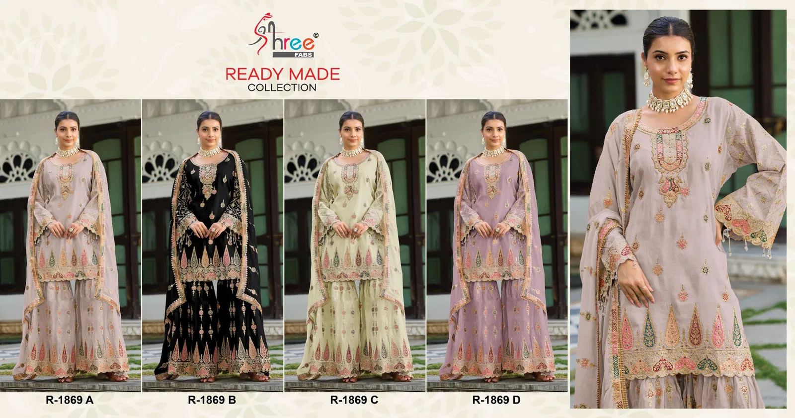 R 1869 By Shree Air Tex Chinon Pakistani Readymade Suits Exporters In India