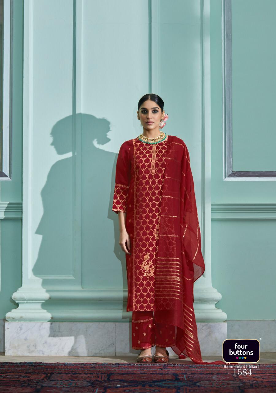 FOUR BUTTONS ROYALTY Latest Fancy Designer Jacquard Festive Wear Readymade Salwar Suit Collection
