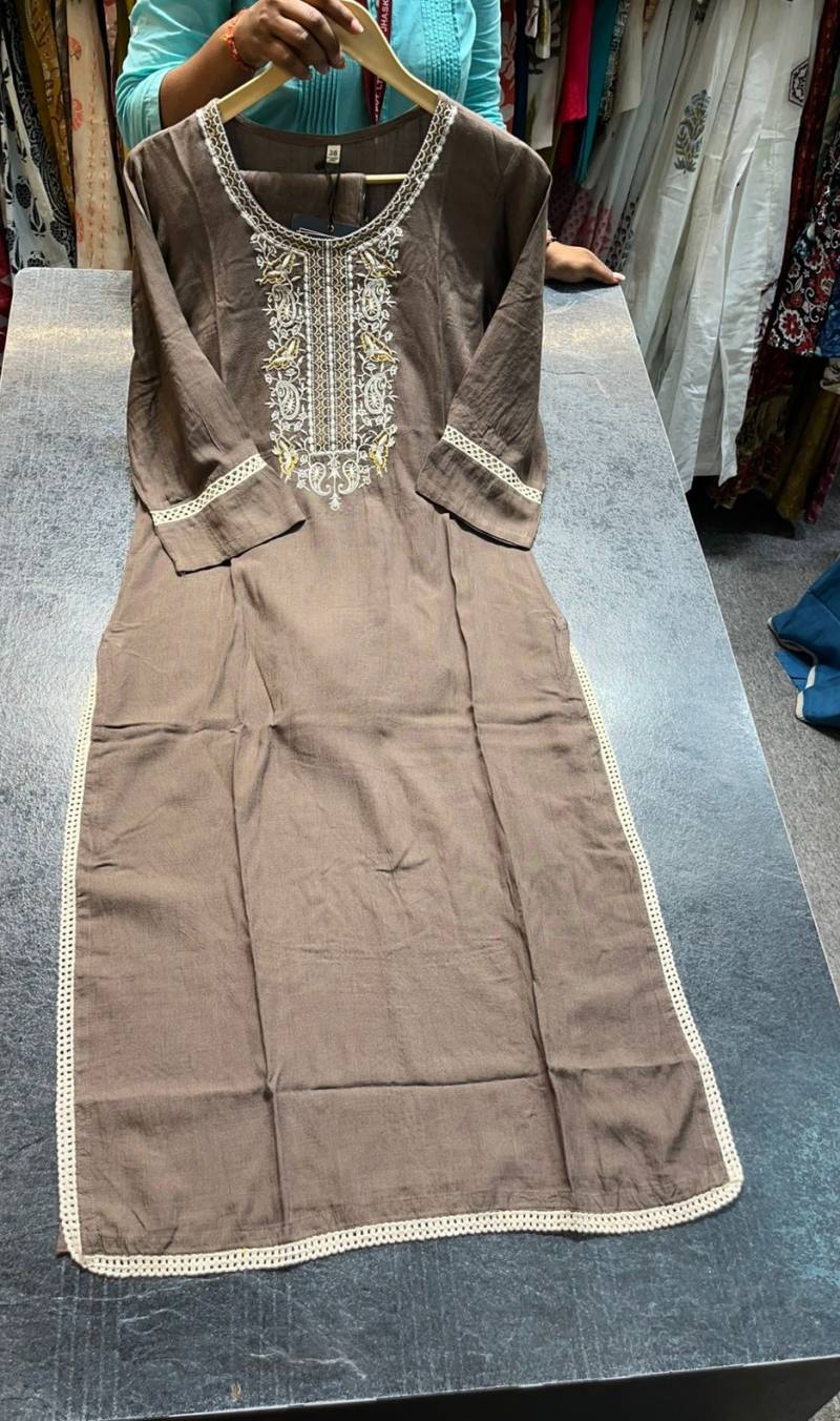 Naisha K 12 Rayon With Neck Embroidery Work Straight Kurti With Bottom Wholesale Market In Surat With Price