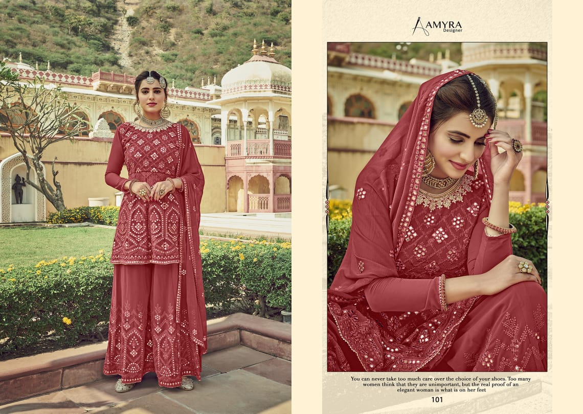 AAMYRA ZARKASH Latest Fancy Wedding Wear Heavy Georgette With Heavy Exclusive Mirror Embroidery And Diamond Work Salwar Suit Collection