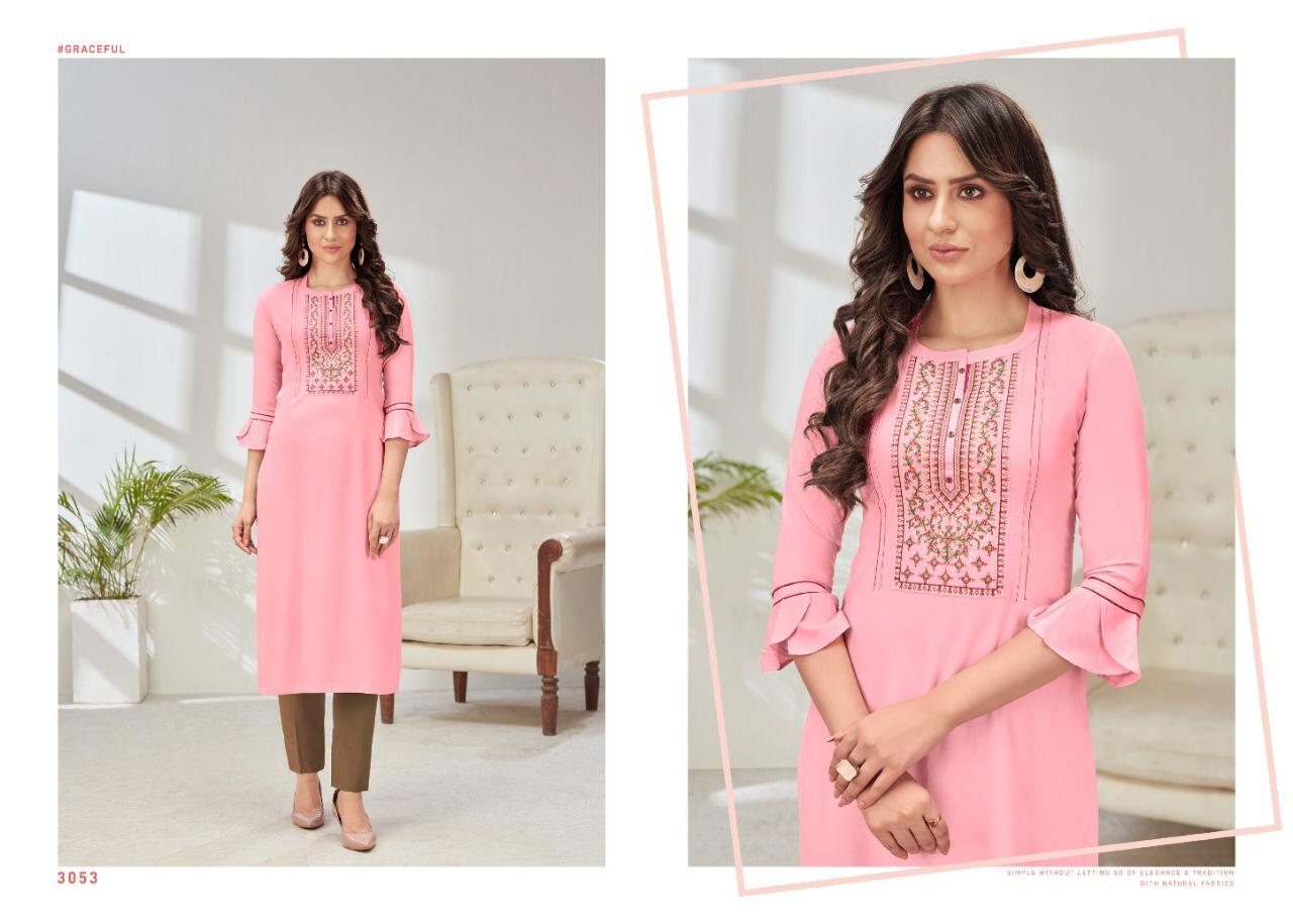 Rangoon Pahel Ethic Wear Designer Heavy Rayon With Value Adition Work Kurtis Collection
