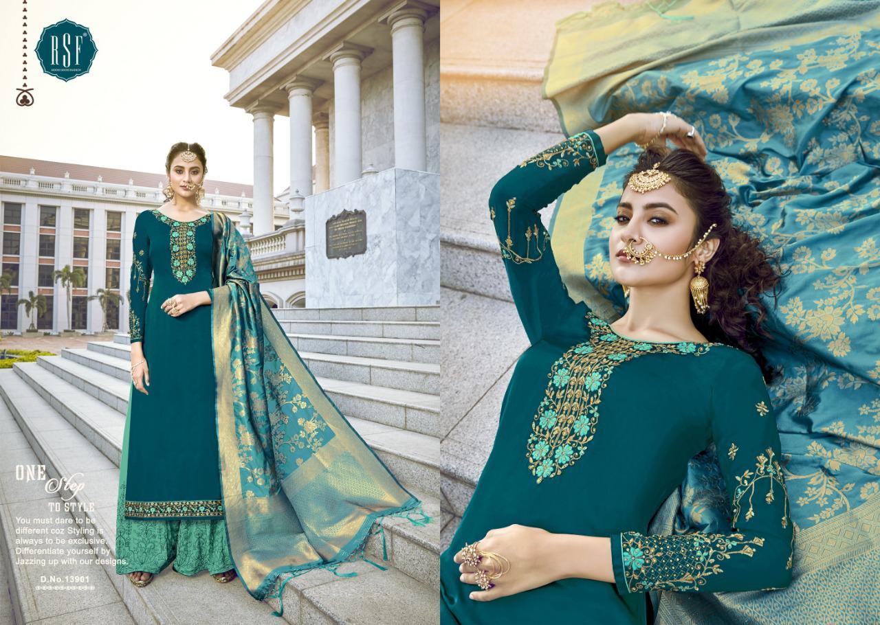 RSF Gazal Heavy Sharara Fancy Work Georgette Satin Dress and Jacquard Dupatta Premium Dress