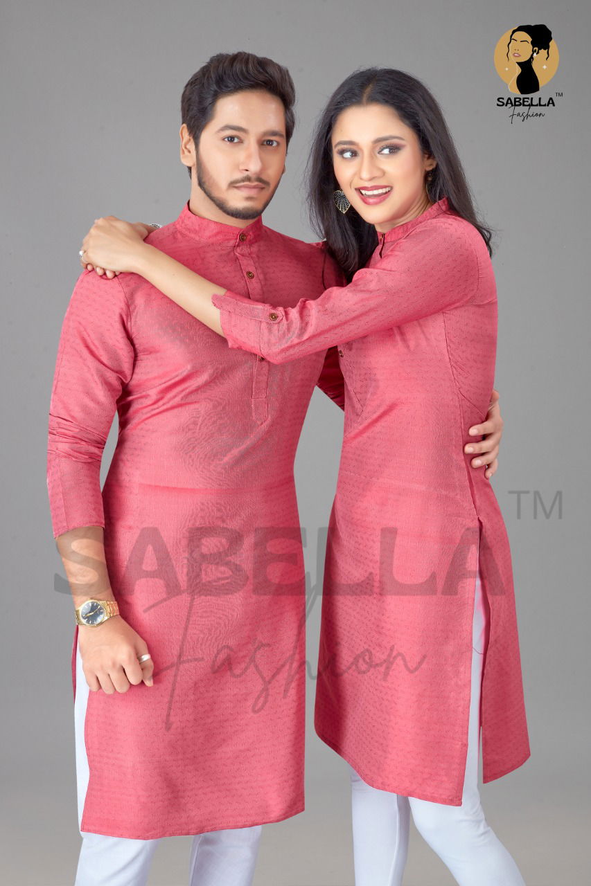 Sabella Couple Kurta 2 Cotton Silk Jacquard Couple Kurta Collection
