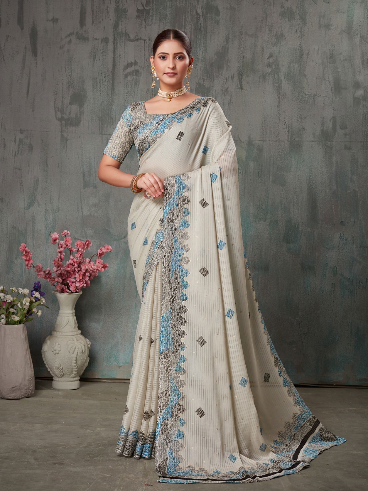 Vardha By Dhaga Chiffon Daily Wear Saree Wholesale Market In India