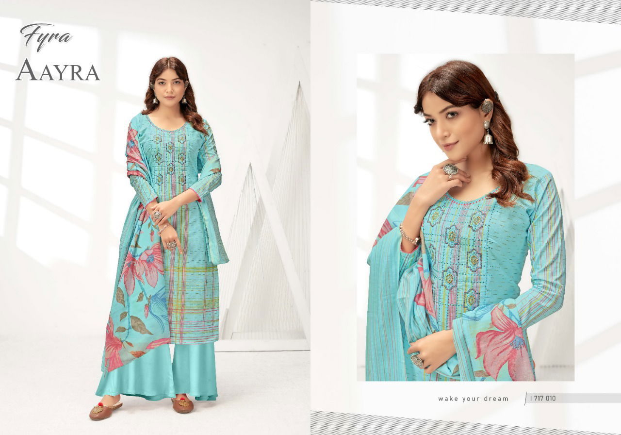 Fyra Aayra Latest Digital Print with Fancy Embroidery Swarovski Diamond Work Festive Weara Designer Pure Cotton Summer Collection Dress Material
