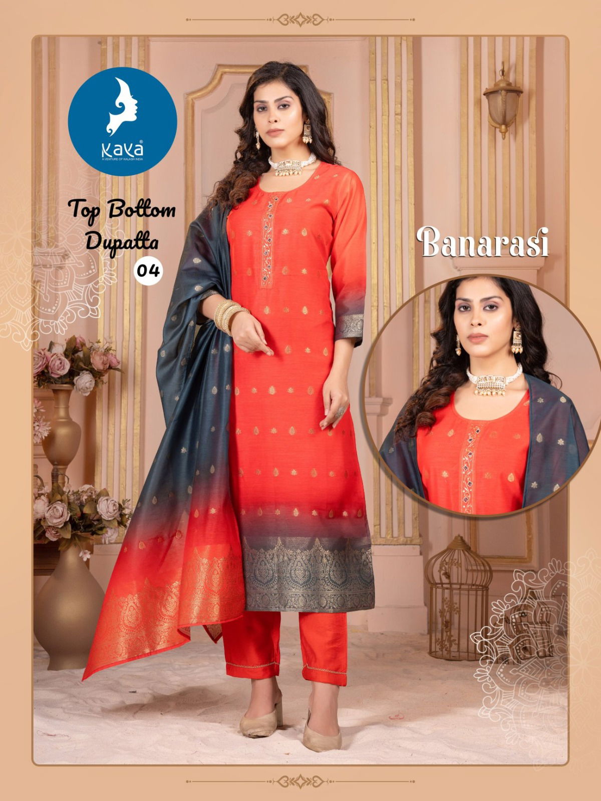 Kaya Banarasi Chanderi Jacquard Kurti Bottom With Dupatta