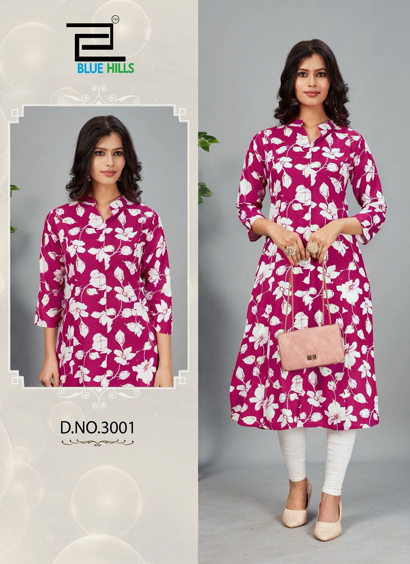 Maher Vol 3 By Blue Hills Rayon Printed Ladies Kurti Wholesale Market In Surat