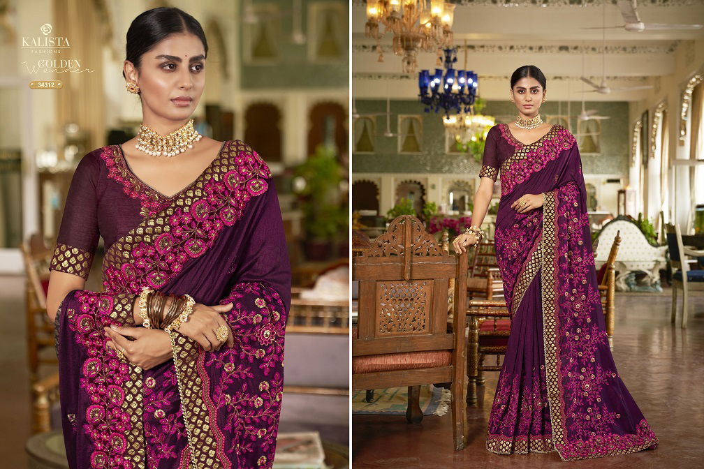Kalista Sana Gold Edition Wedding Wear Heavy Embroidery Designer Sarees Collection
