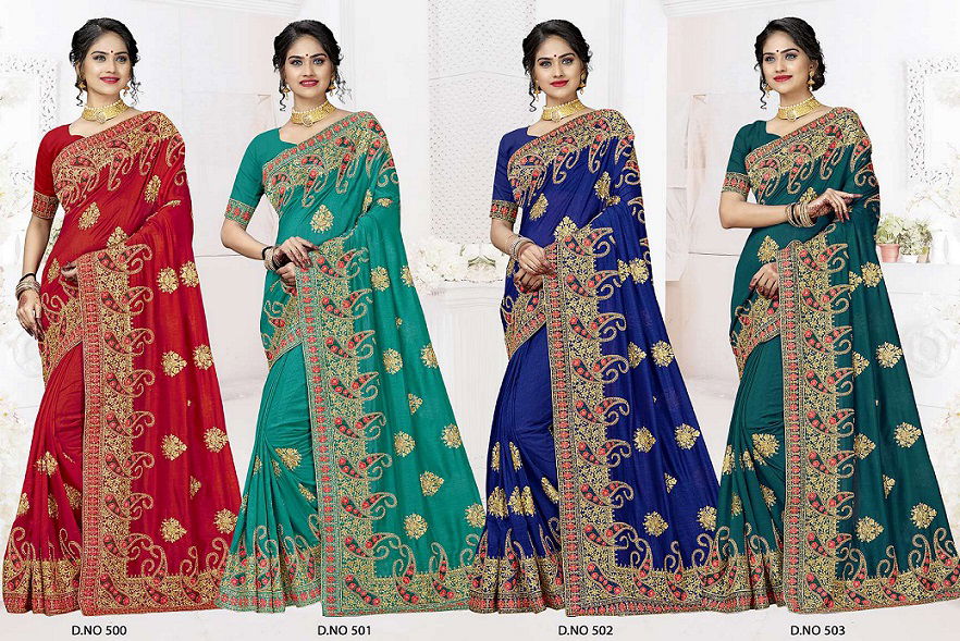 Kalista Heavy Designer Party Wear Wedding Bridal Vichitra Silk Embroidery Work Saree Collection 