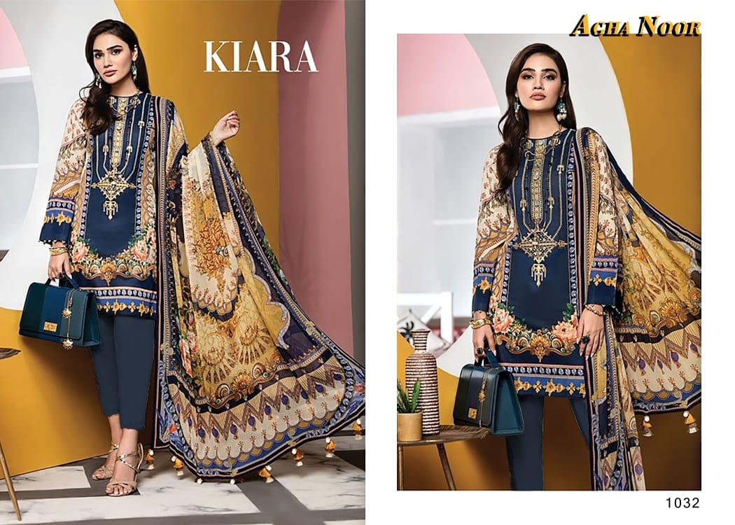Agha Noor 3 Latest Fancy Festive Wear lawn cotton Top And Bottom With Mal Mal Printed Dupatta Karachi Dress Materials Collection
