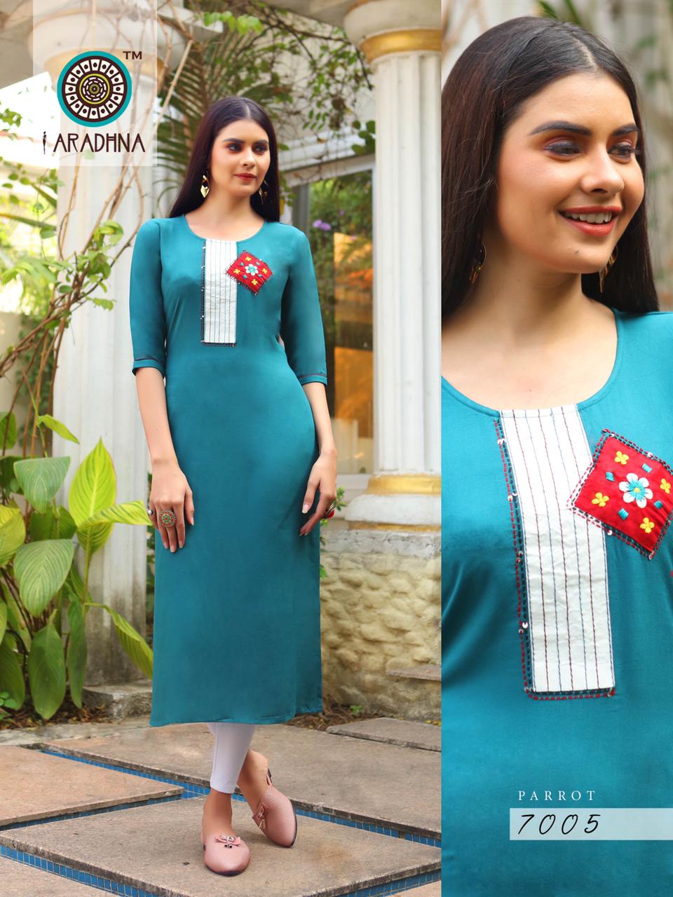 Aradhna Parrot 7 Latest Designer Fancy Party Wear Embroidery And Manual  Work Kurti Collection