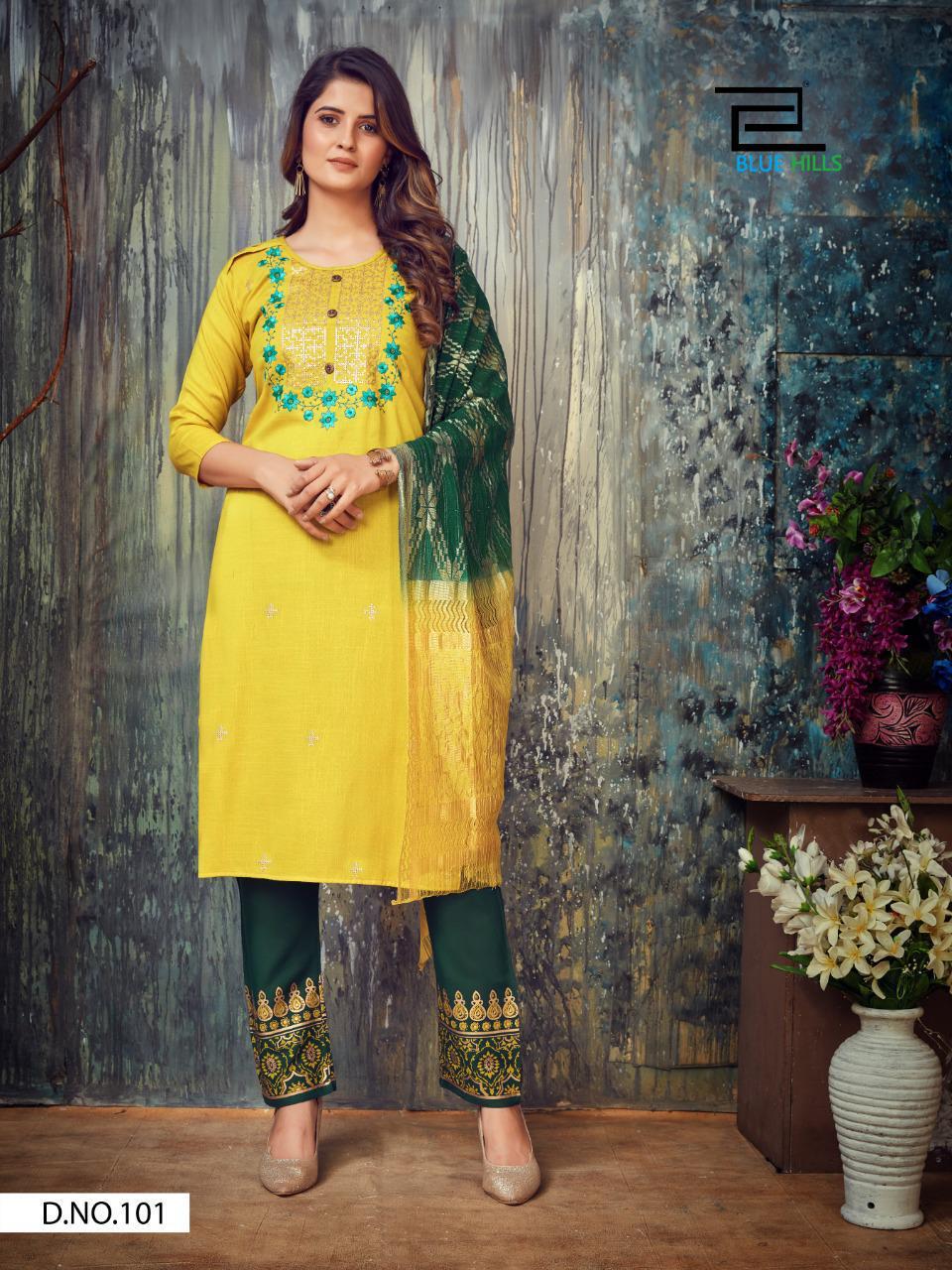 Blue Hills Falak 1 Designers Rayon Ethnic Wear Ready Made Kurtis Collection
