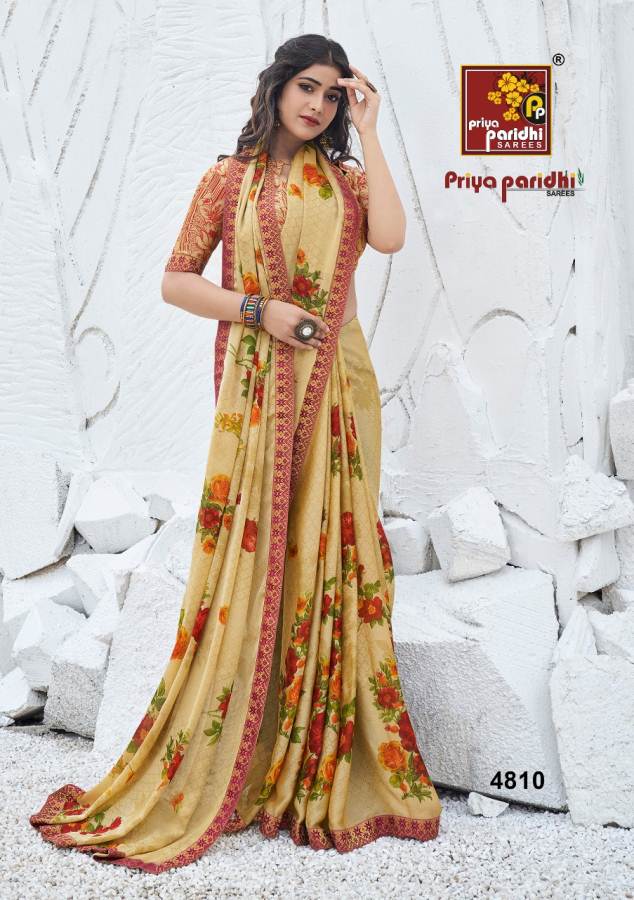 Priya Paridh Shanaya Fancy Printed Daily Wear Moss Fabric With designer Lace Border Saree Collection

