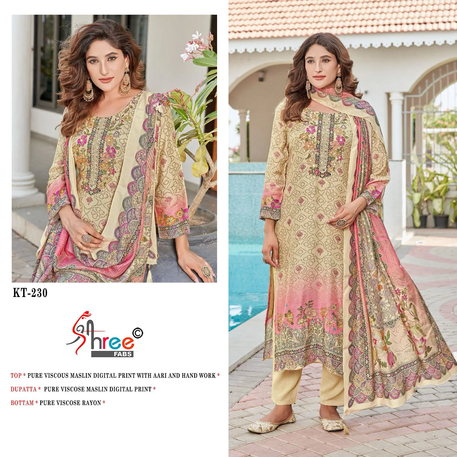 Shree Kt 230 Viscose Maslin Printed Salwar Suits Wholesale Market In Surat