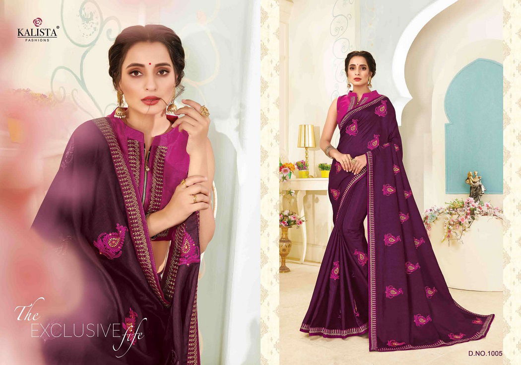 Kalista Rajdhani Latest Designer Festive Wear vichitra silk Embroidery Worked Sarees Collection

