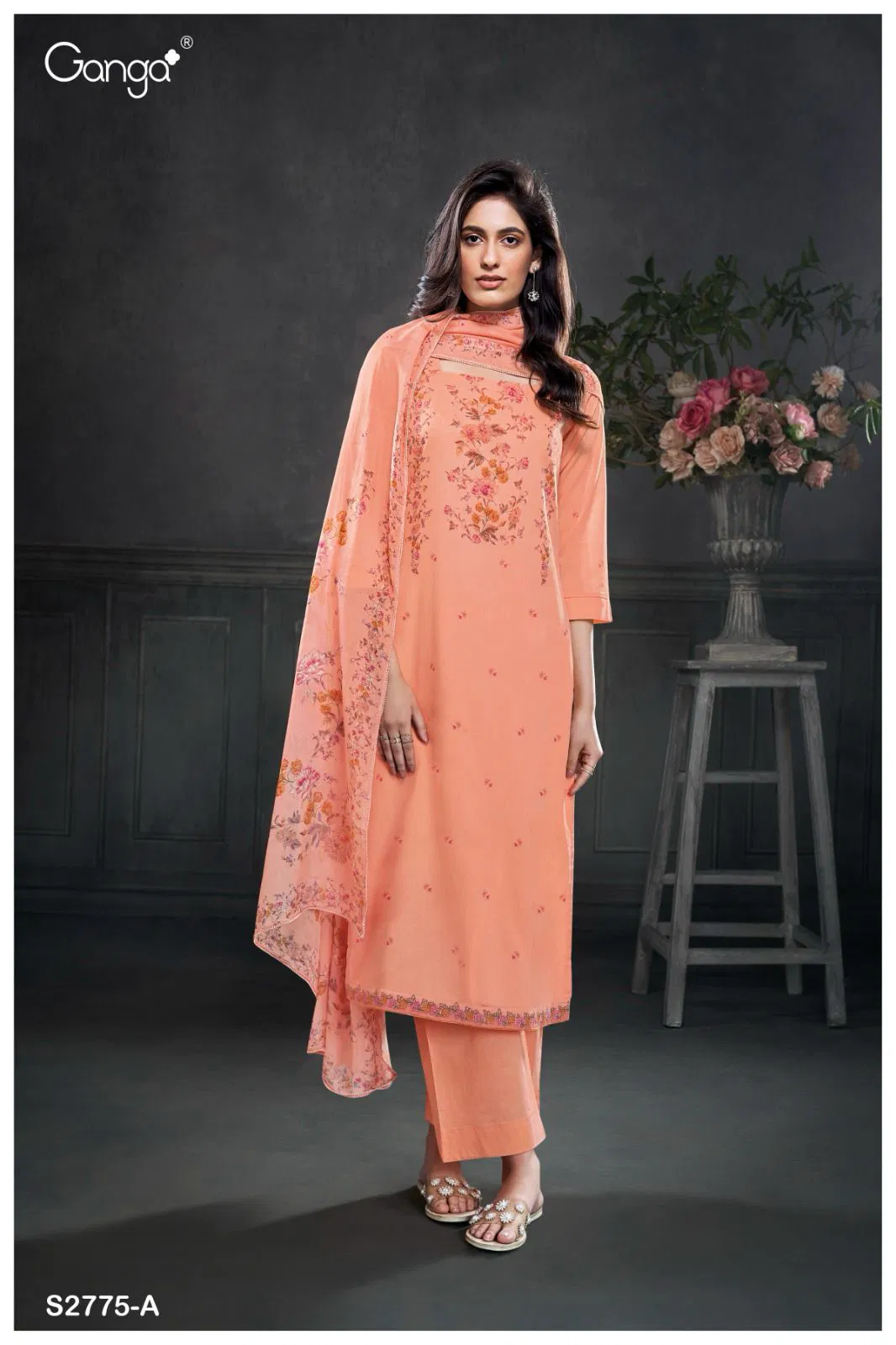 Citra 2775 By Ganga Voil Printed Embroidery Dress Material Exporters In India