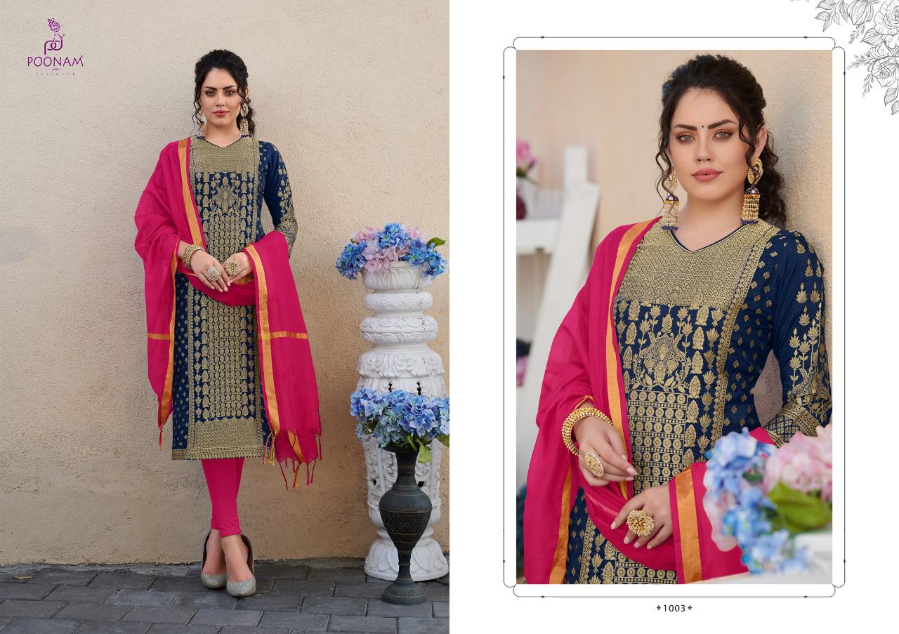Poonam Designer Banarasi Foil Latest Fancy Heavy Designer Festive Wear Pure Rayon With Banarasi Foil Readymade Salwar Suit Collection