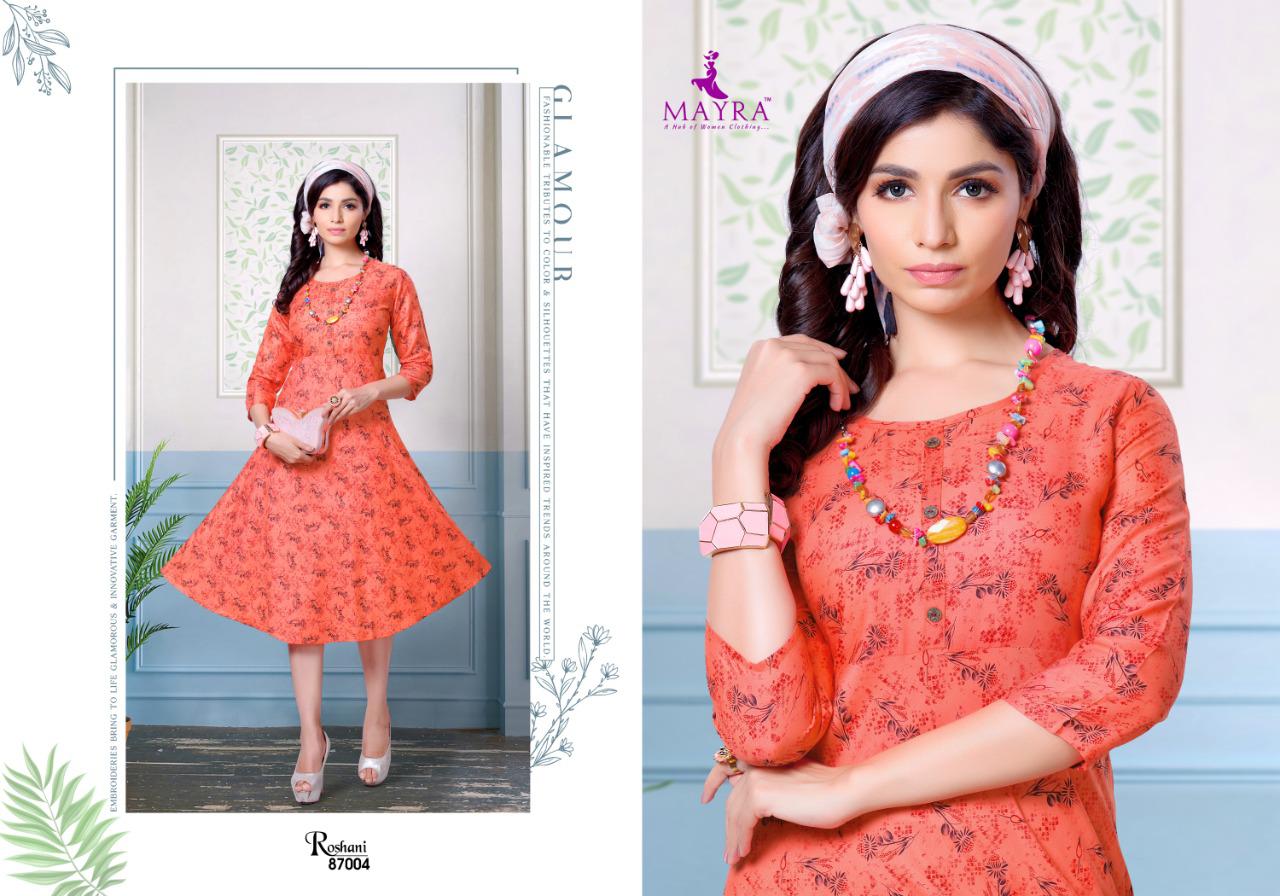 Mayra Roshani Latest Designer Rayon Print Party Wear Kurti Collection
