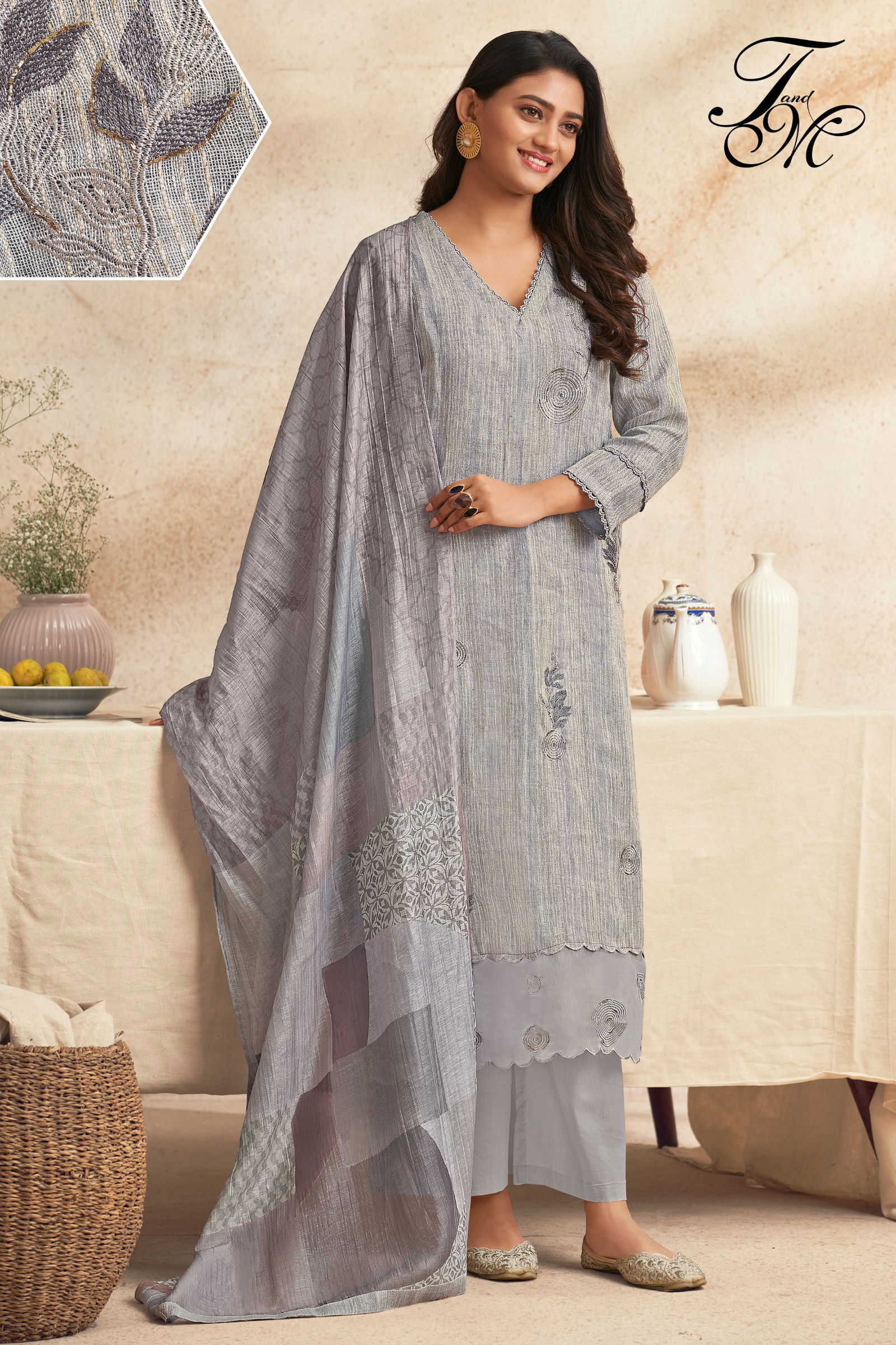 Nirjhari By T&M Fancy Linen Embroidery Dress Material Orders In India