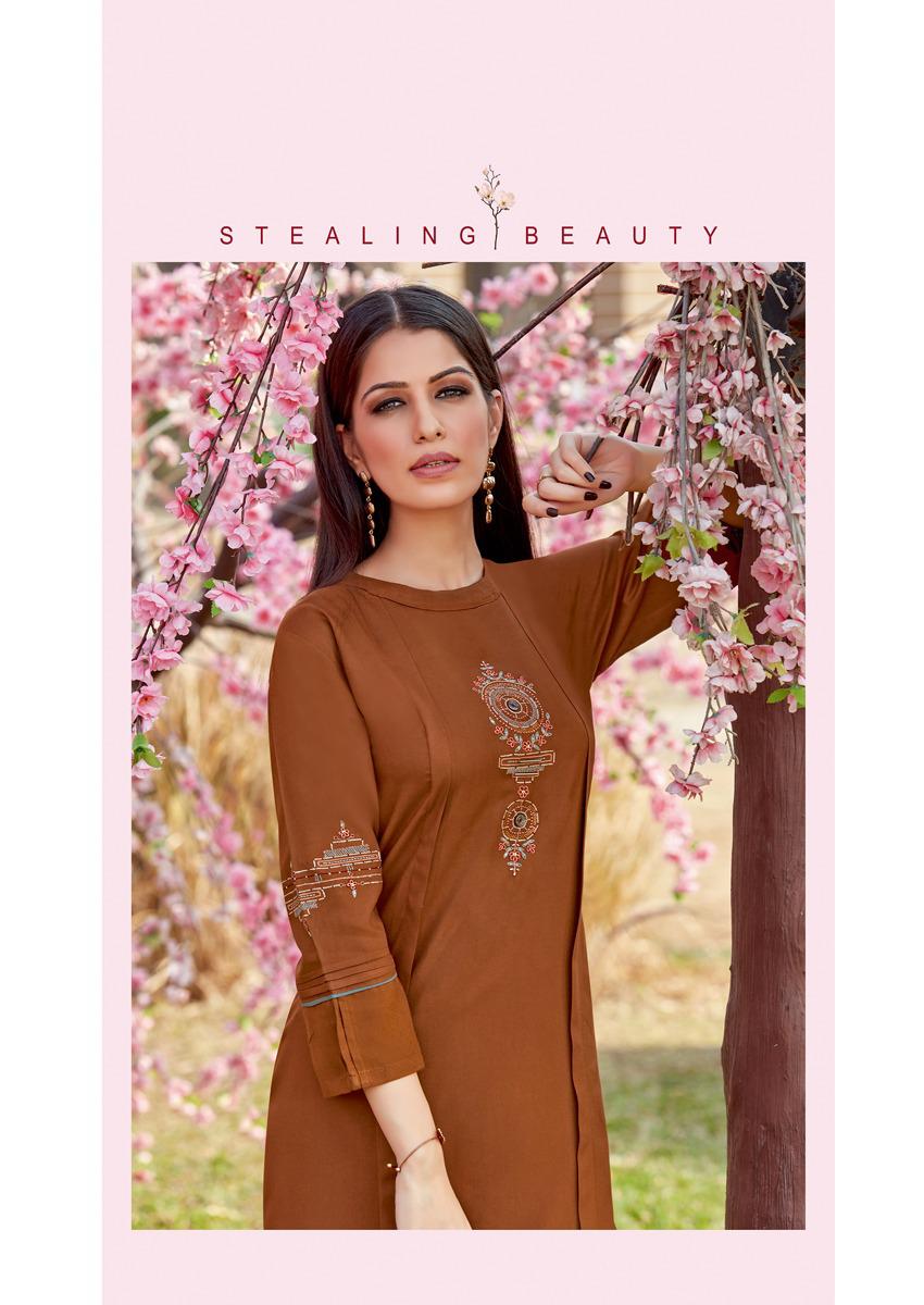 Ladies Flavour Ginni 3 Ethnic Wear Rayon Embroidery Kurti With Bottom Collection
