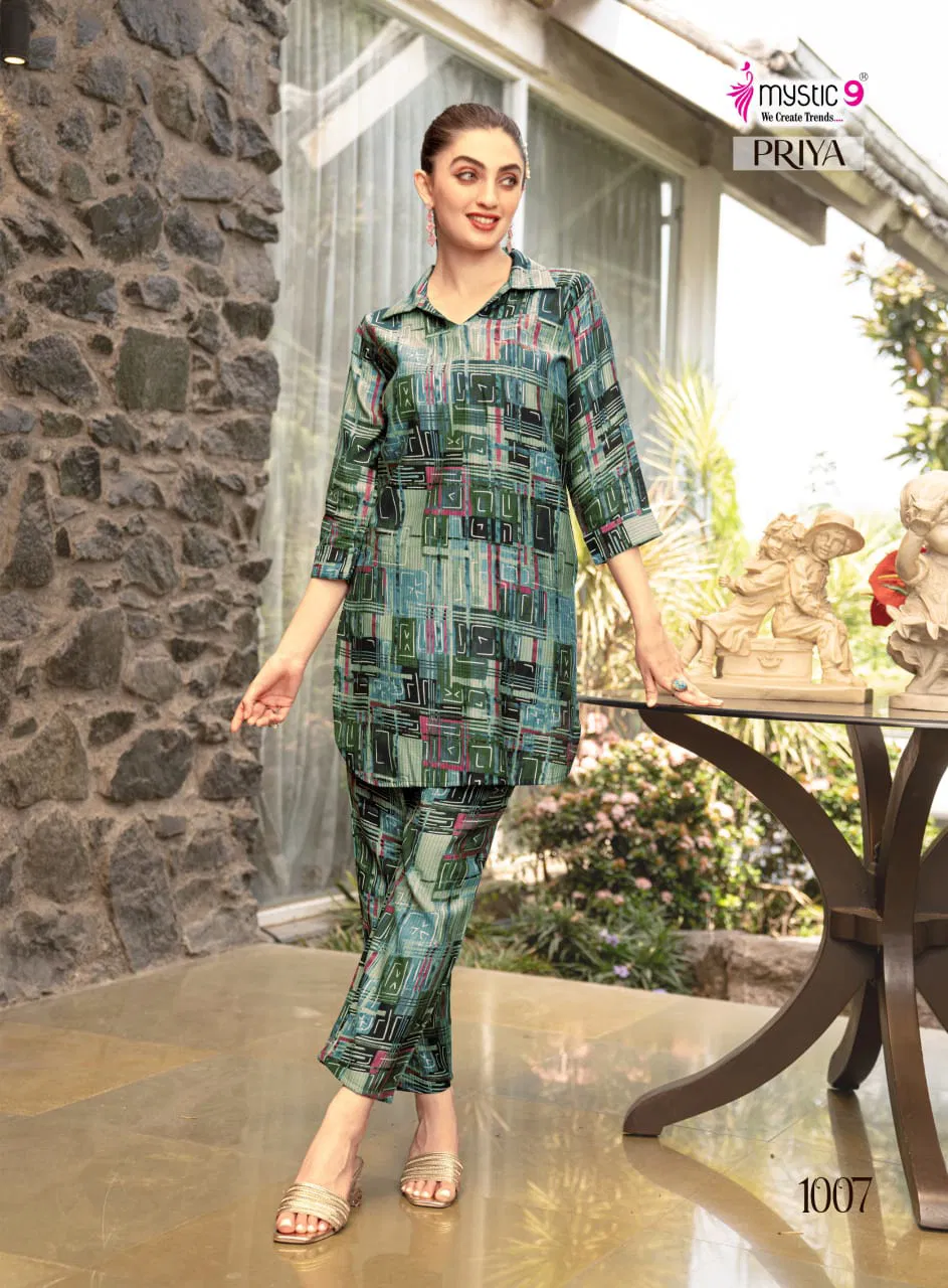 Priya Vol 1 by Mystic 9 Vertican Dobby Printed Co Ord Set Wholesale Online