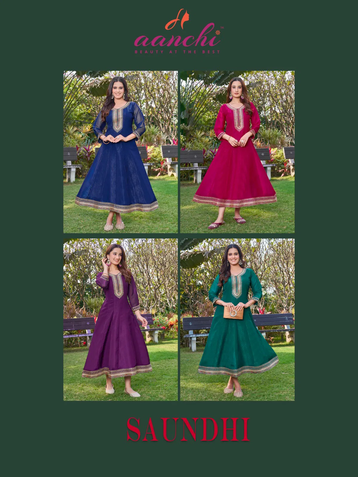 Saundhi By Aanchi Crunchy Flair Kali Cut Kurtis Wholesale Market In Surat