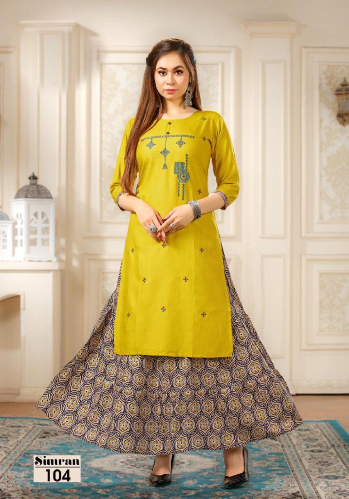 Simran 101 Heavy Designer Ethnic Wear Rayon Printed Kurti With Skirt Collection