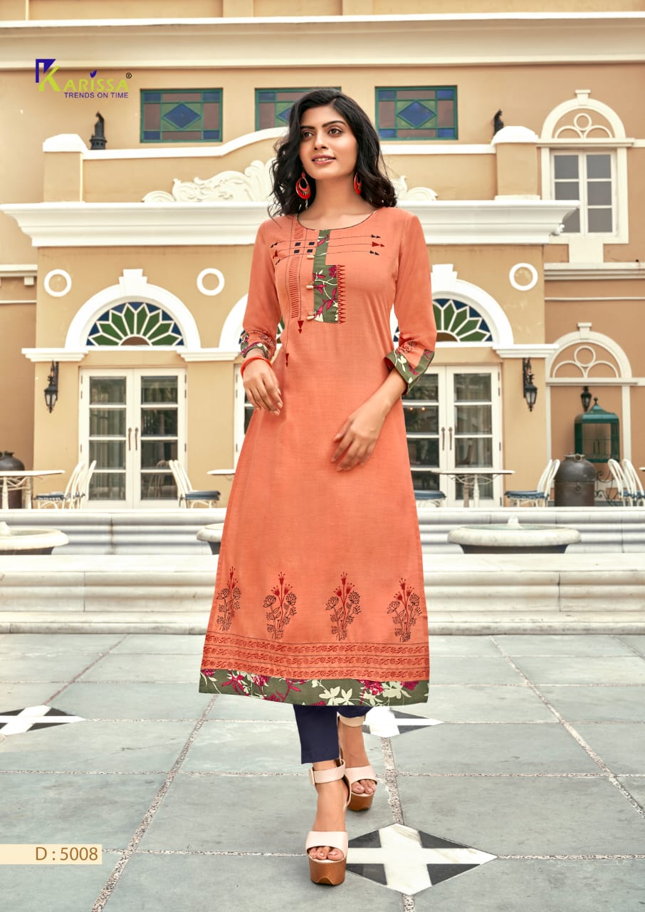 Karissa Rich Girl 5 Latest Fancy Designer Heavy Rayon Foil Print Designer Kurtis Collection
