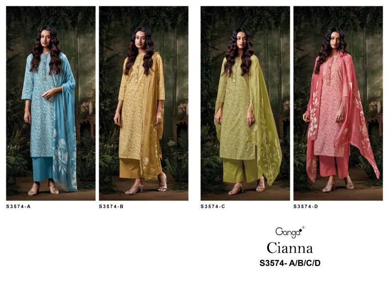 Cianna By Ganga Cotton Printed Embroidered Salwar Suit Wholesale Clothing Distributors In India