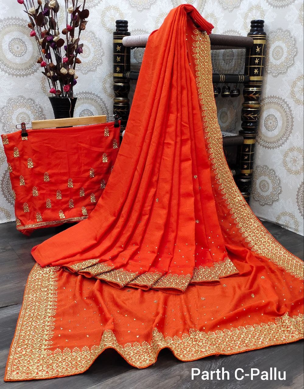 Bt 8 Fancy Festive Wear Vichitra Silk with Heavy Embroidery Worked Border Sarees Collection