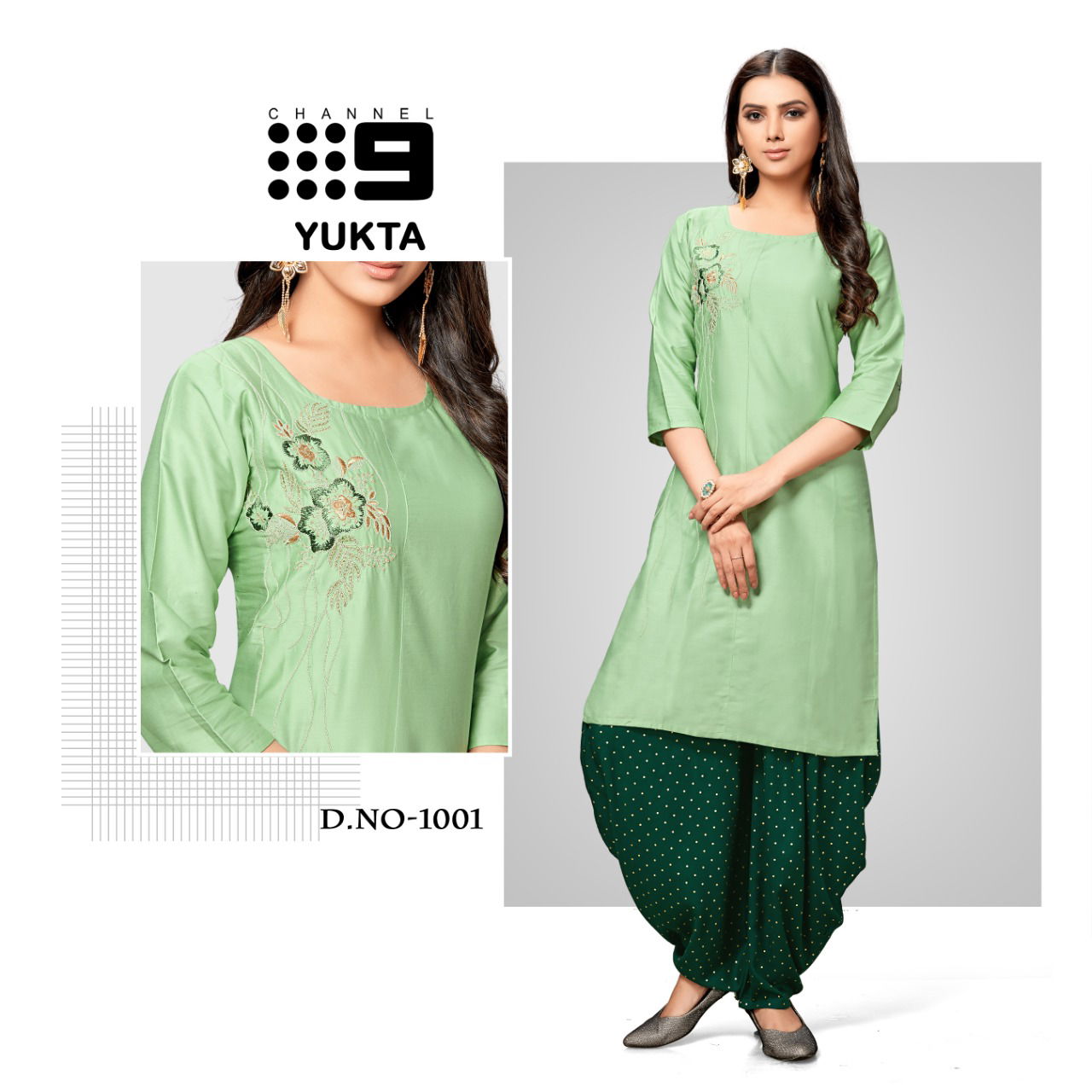 C9 Yukta Latest Collection Of Embroidery Worked Jam Satin Kurti With Patiyala 